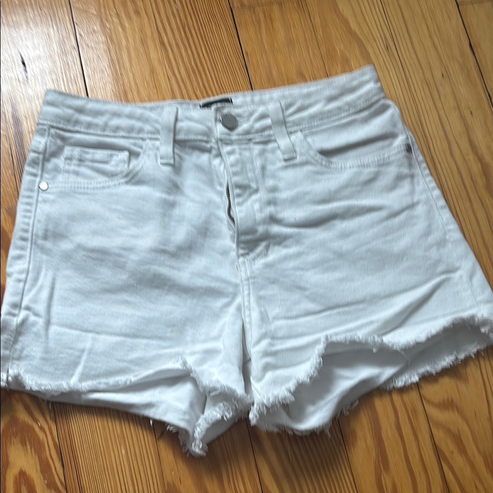 Just Black White Jean Shorts Distressed Frayed Hem